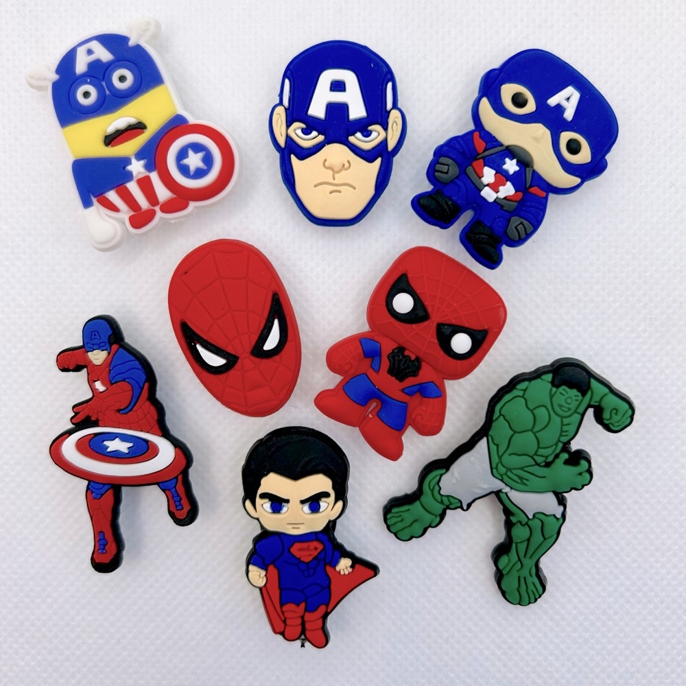 BOGO!! Crocs Style Shoe Charms Jibbitz Superhero Marvel DC Avengers 8 pc Set NEW
